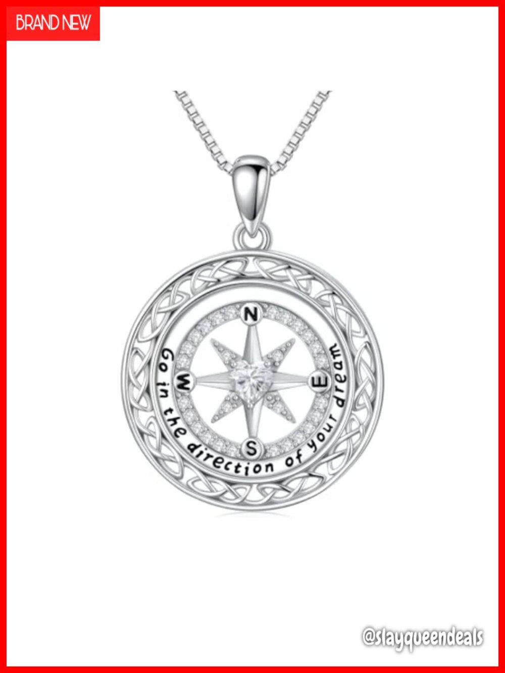 925 Sterling Silver Diamond Compass Pendant Necklace 18K Gold Plated Adjustable